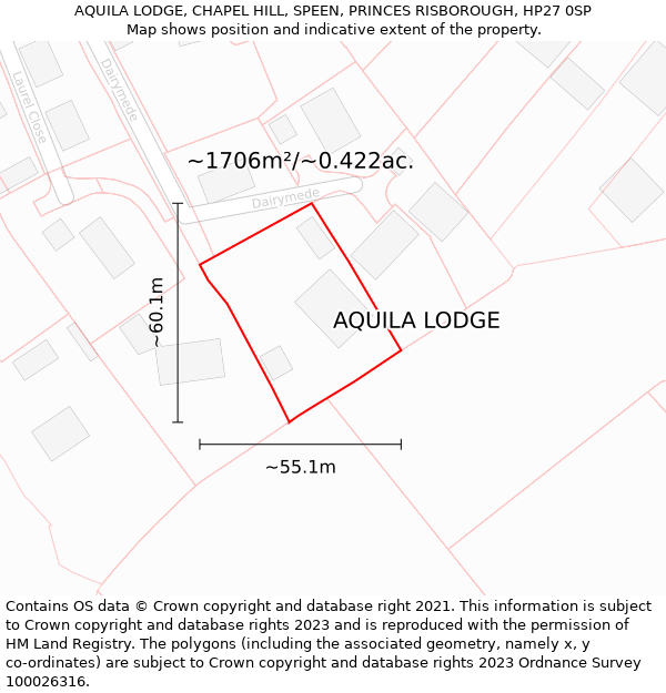 AQUILA LODGE, CHAPEL HILL, SPEEN, PRINCES RISBOROUGH, HP27 0SP: Plot and title map