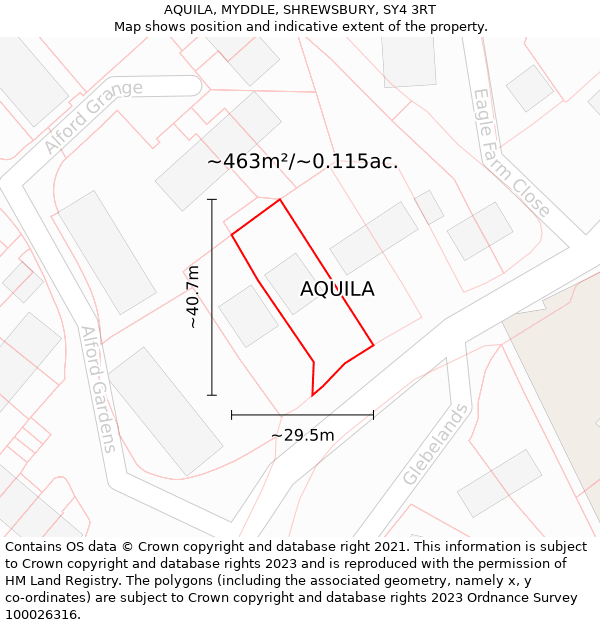 AQUILA, MYDDLE, SHREWSBURY, SY4 3RT: Plot and title map