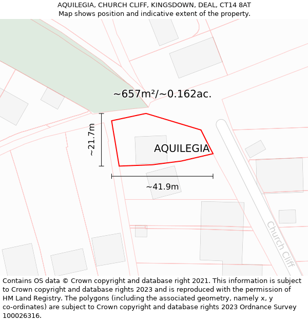 AQUILEGIA, CHURCH CLIFF, KINGSDOWN, DEAL, CT14 8AT: Plot and title map