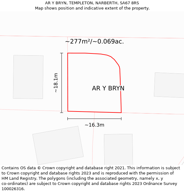 AR Y BRYN, TEMPLETON, NARBERTH, SA67 8RS: Plot and title map