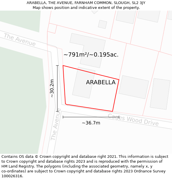 ARABELLA, THE AVENUE, FARNHAM COMMON, SLOUGH, SL2 3JY: Plot and title map