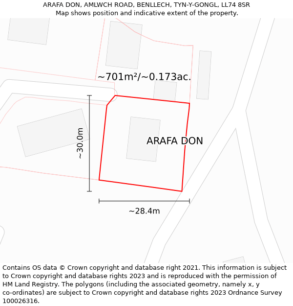 ARAFA DON, AMLWCH ROAD, BENLLECH, TYN-Y-GONGL, LL74 8SR: Plot and title map