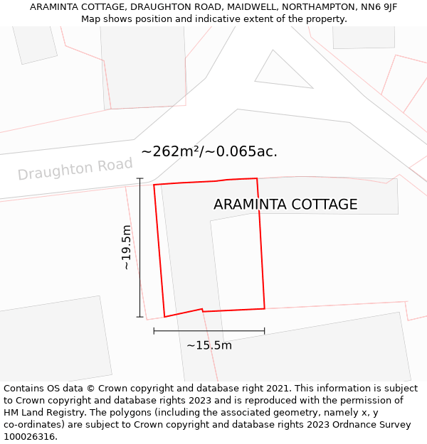 ARAMINTA COTTAGE, DRAUGHTON ROAD, MAIDWELL, NORTHAMPTON, NN6 9JF: Plot and title map