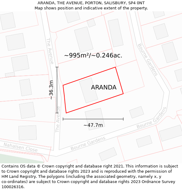 ARANDA, THE AVENUE, PORTON, SALISBURY, SP4 0NT: Plot and title map