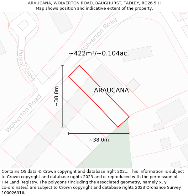 ARAUCANA, WOLVERTON ROAD, BAUGHURST, TADLEY, RG26 5JH: Plot and title map