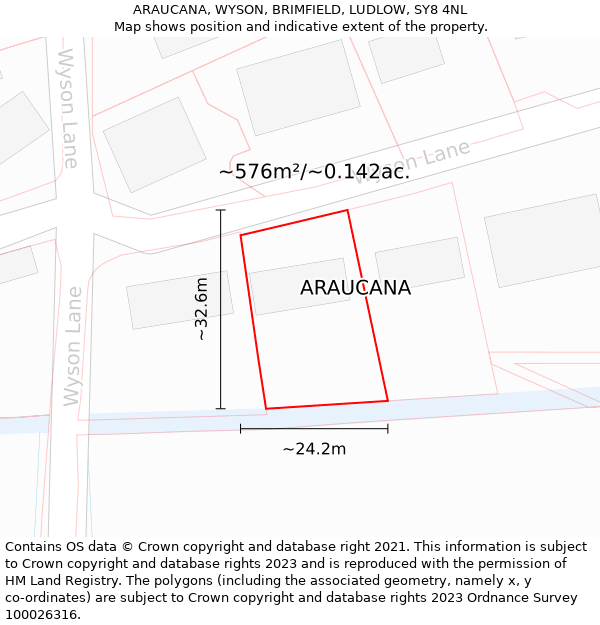 ARAUCANA, WYSON, BRIMFIELD, LUDLOW, SY8 4NL: Plot and title map