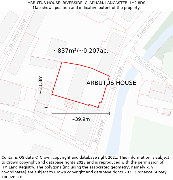 ARBUTUS HOUSE, RIVERSIDE, CLAPHAM, LANCASTER, LA2 8DS: Plot and title map