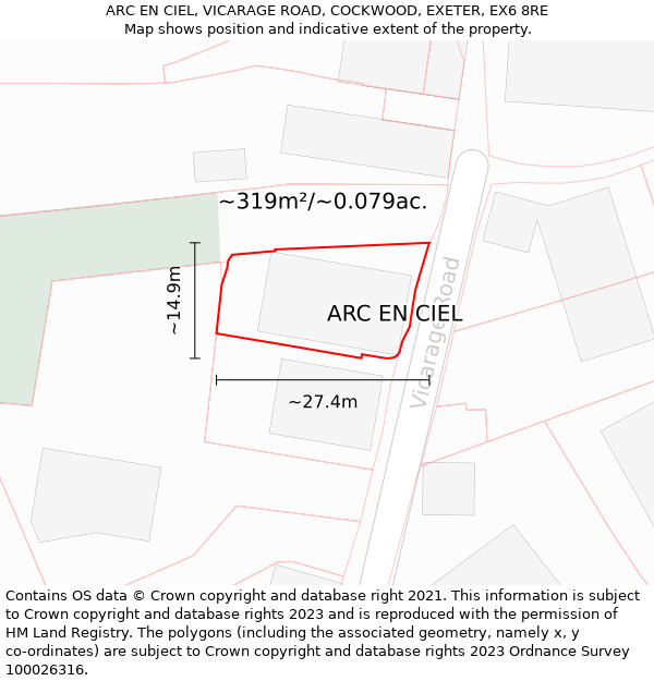 ARC EN CIEL, VICARAGE ROAD, COCKWOOD, EXETER, EX6 8RE: Plot and title map