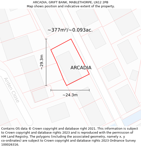 ARCADIA, GRIFT BANK, MABLETHORPE, LN12 2PB: Plot and title map