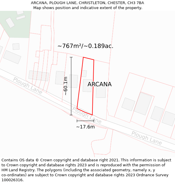 ARCANA, PLOUGH LANE, CHRISTLETON, CHESTER, CH3 7BA: Plot and title map