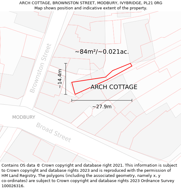 ARCH COTTAGE, BROWNSTON STREET, MODBURY, IVYBRIDGE, PL21 0RG: Plot and title map