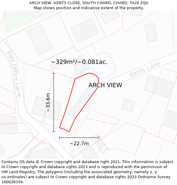 ARCH VIEW, KENTS CLOSE, SOUTH CHARD, CHARD, TA20 2QU: Plot and title map