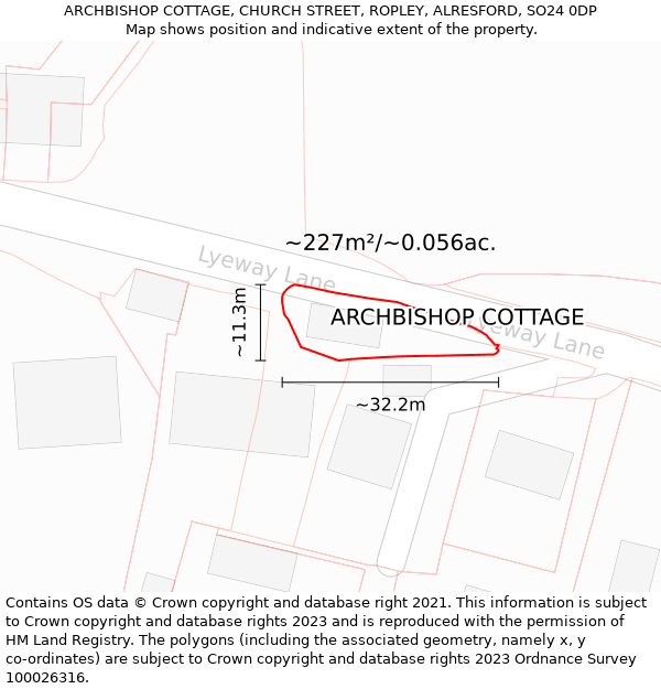 ARCHBISHOP COTTAGE, CHURCH STREET, ROPLEY, ALRESFORD, SO24 0DP: Plot and title map