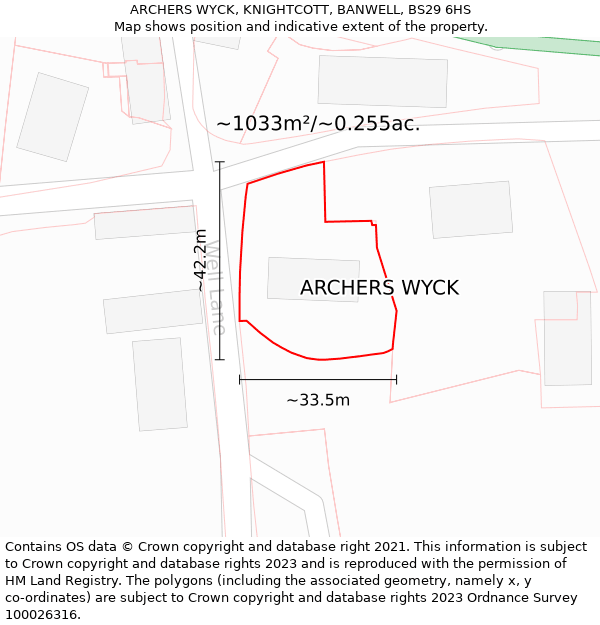 ARCHERS WYCK, KNIGHTCOTT, BANWELL, BS29 6HS: Plot and title map