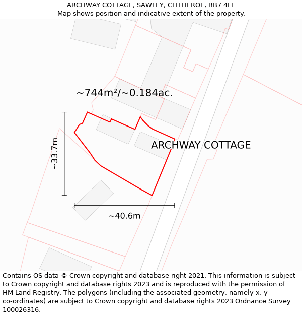 ARCHWAY COTTAGE, SAWLEY, CLITHEROE, BB7 4LE: Plot and title map