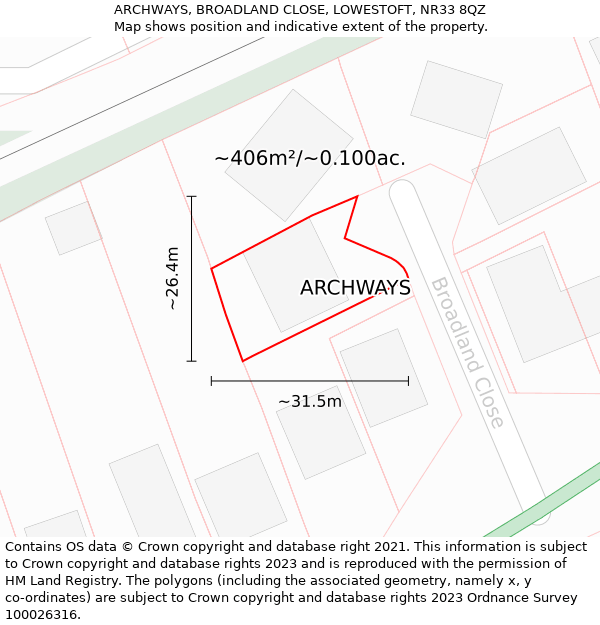 ARCHWAYS, BROADLAND CLOSE, LOWESTOFT, NR33 8QZ: Plot and title map