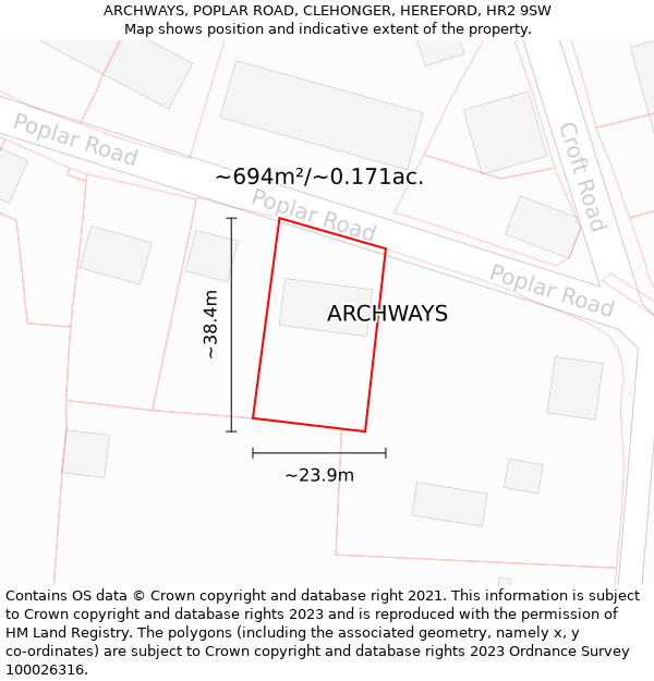 ARCHWAYS, POPLAR ROAD, CLEHONGER, HEREFORD, HR2 9SW: Plot and title map