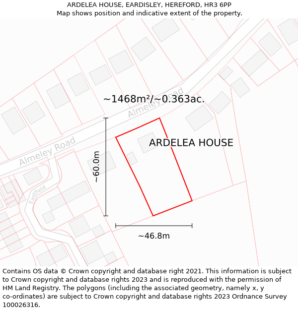 ARDELEA HOUSE, EARDISLEY, HEREFORD, HR3 6PP: Plot and title map