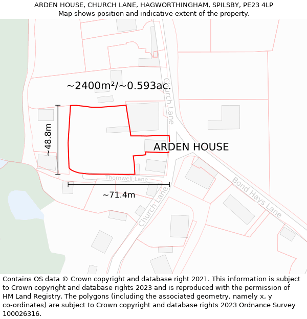 ARDEN HOUSE, CHURCH LANE, HAGWORTHINGHAM, SPILSBY, PE23 4LP: Plot and title map