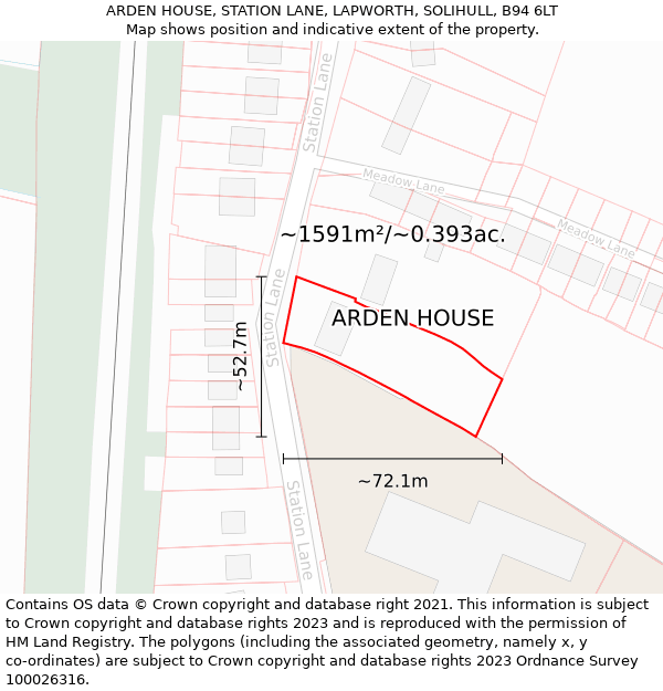 ARDEN HOUSE, STATION LANE, LAPWORTH, SOLIHULL, B94 6LT: Plot and title map