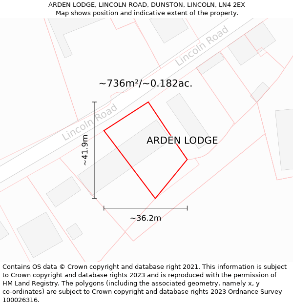 ARDEN LODGE, LINCOLN ROAD, DUNSTON, LINCOLN, LN4 2EX: Plot and title map