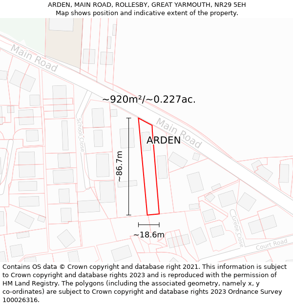 ARDEN, MAIN ROAD, ROLLESBY, GREAT YARMOUTH, NR29 5EH: Plot and title map