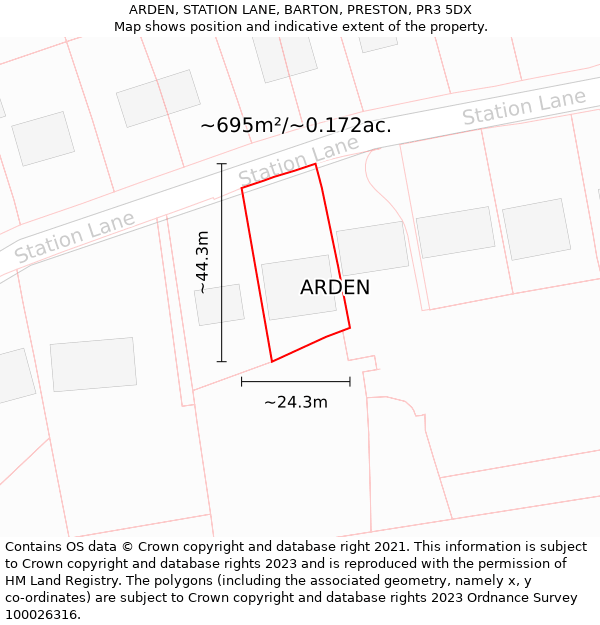 ARDEN, STATION LANE, BARTON, PRESTON, PR3 5DX: Plot and title map