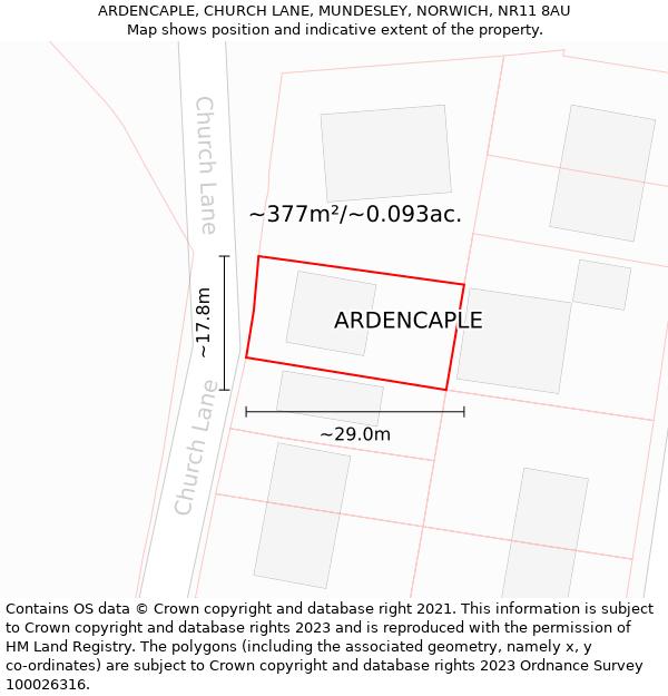 ARDENCAPLE, CHURCH LANE, MUNDESLEY, NORWICH, NR11 8AU: Plot and title map