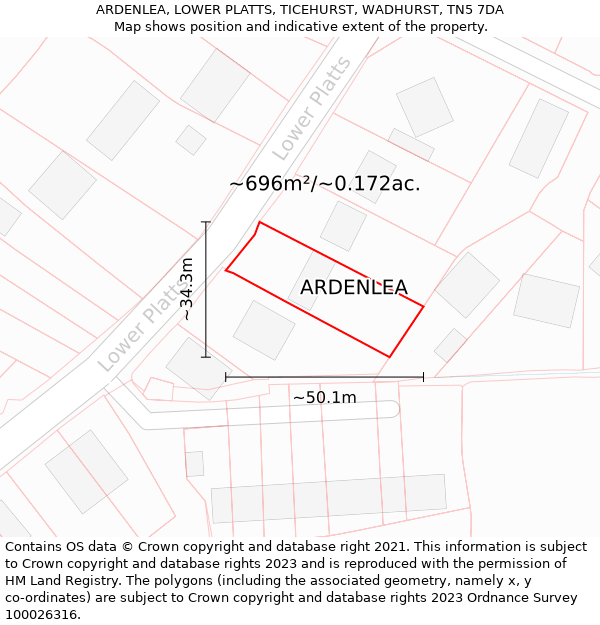 ARDENLEA, LOWER PLATTS, TICEHURST, WADHURST, TN5 7DA: Plot and title map