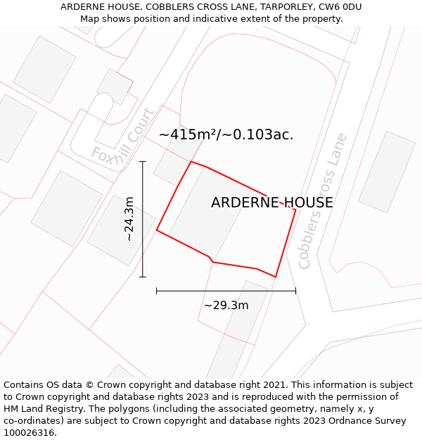 ARDERNE HOUSE, COBBLERS CROSS LANE, TARPORLEY, CW6 0DU: Plot and title map
