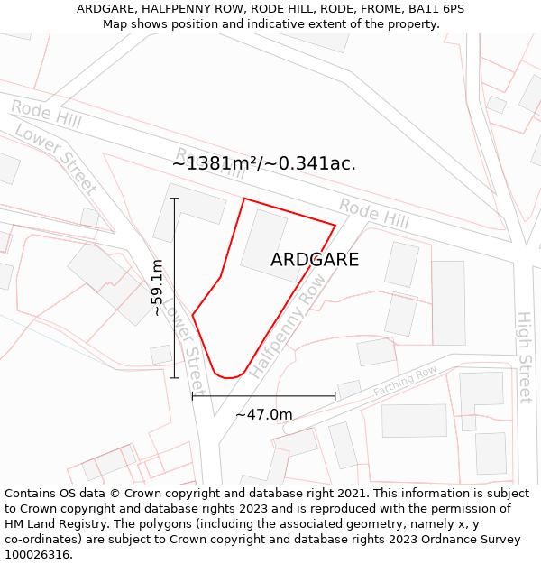 ARDGARE, HALFPENNY ROW, RODE HILL, RODE, FROME, BA11 6PS: Plot and title map