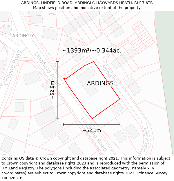 ARDINGS, LINDFIELD ROAD, ARDINGLY, HAYWARDS HEATH, RH17 6TR: Plot and title map