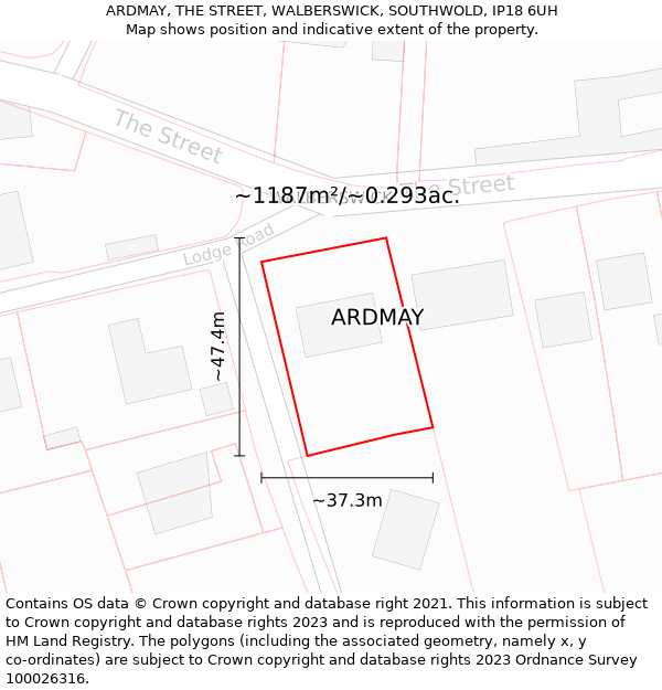 ARDMAY, THE STREET, WALBERSWICK, SOUTHWOLD, IP18 6UH: Plot and title map