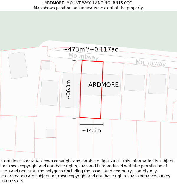 ARDMORE, MOUNT WAY, LANCING, BN15 0QD: Plot and title map