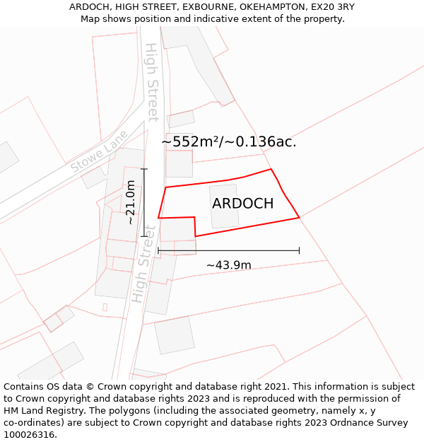 ARDOCH, HIGH STREET, EXBOURNE, OKEHAMPTON, EX20 3RY: Plot and title map