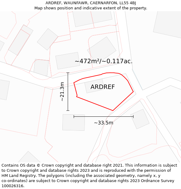 ARDREF, WAUNFAWR, CAERNARFON, LL55 4BJ: Plot and title map