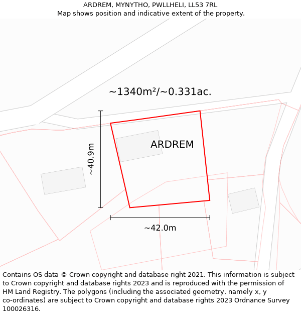 ARDREM, MYNYTHO, PWLLHELI, LL53 7RL: Plot and title map