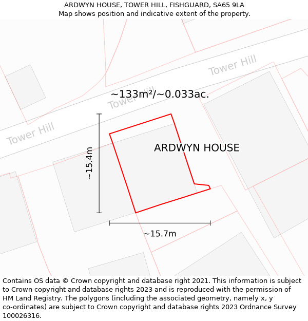 ARDWYN HOUSE, TOWER HILL, FISHGUARD, SA65 9LA: Plot and title map