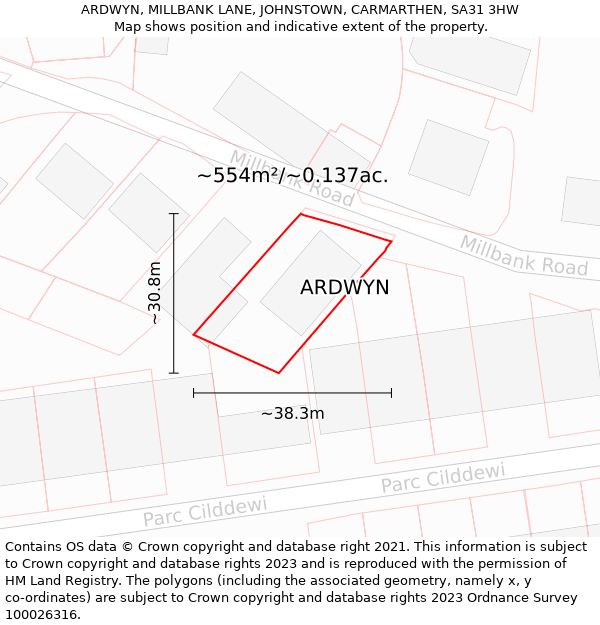 ARDWYN, MILLBANK LANE, JOHNSTOWN, CARMARTHEN, SA31 3HW: Plot and title map