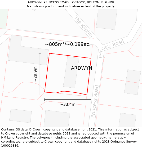 ARDWYN, PRINCESS ROAD, LOSTOCK, BOLTON, BL6 4DR: Plot and title map