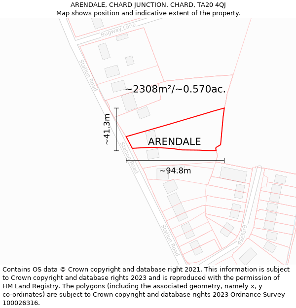 ARENDALE, CHARD JUNCTION, CHARD, TA20 4QJ: Plot and title map