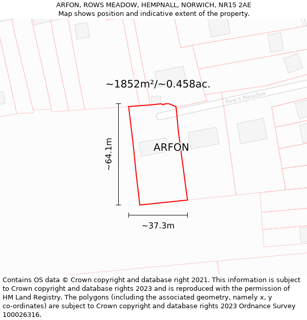 ARFON, ROWS MEADOW, HEMPNALL, NORWICH, NR15 2AE: Plot and title map