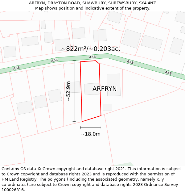 ARFRYN, DRAYTON ROAD, SHAWBURY, SHREWSBURY, SY4 4NZ: Plot and title map