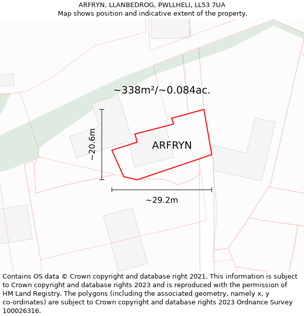 ARFRYN, LLANBEDROG, PWLLHELI, LL53 7UA: Plot and title map