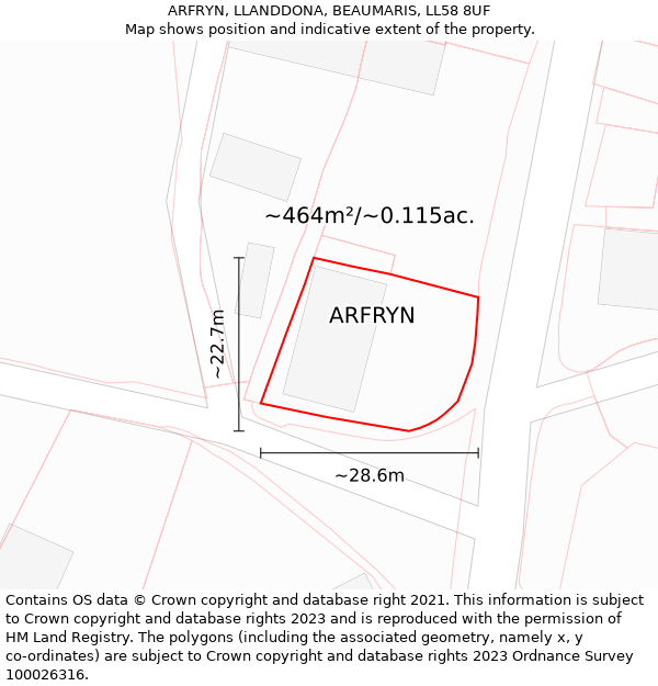 ARFRYN, LLANDDONA, BEAUMARIS, LL58 8UF: Plot and title map