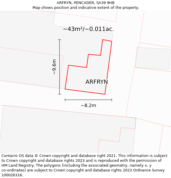 ARFRYN, PENCADER, SA39 9HB: Plot and title map