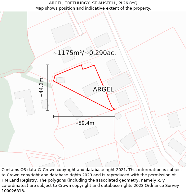 ARGEL, TRETHURGY, ST AUSTELL, PL26 8YQ: Plot and title map