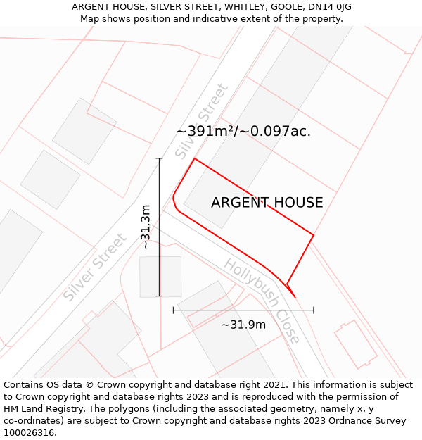 ARGENT HOUSE, SILVER STREET, WHITLEY, GOOLE, DN14 0JG: Plot and title map