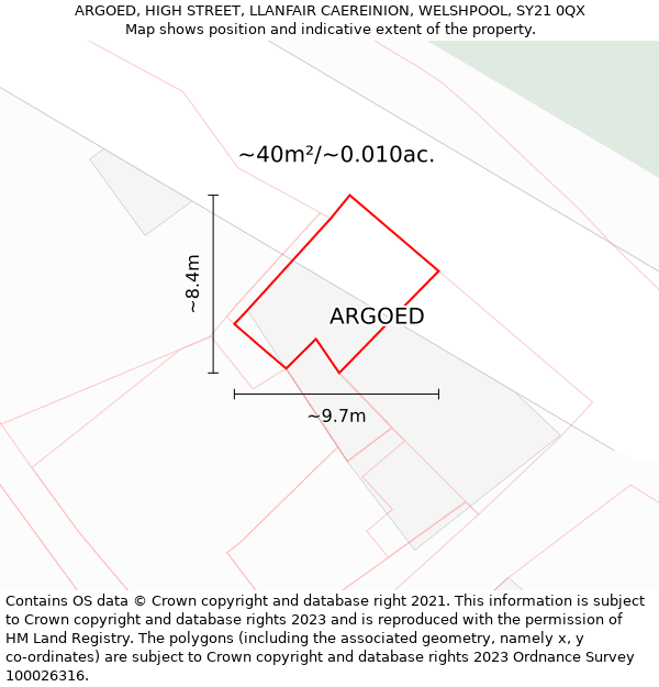 ARGOED, HIGH STREET, LLANFAIR CAEREINION, WELSHPOOL, SY21 0QX: Plot and title map