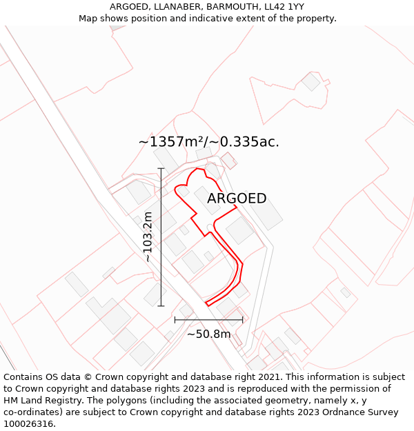 ARGOED, LLANABER, BARMOUTH, LL42 1YY: Plot and title map